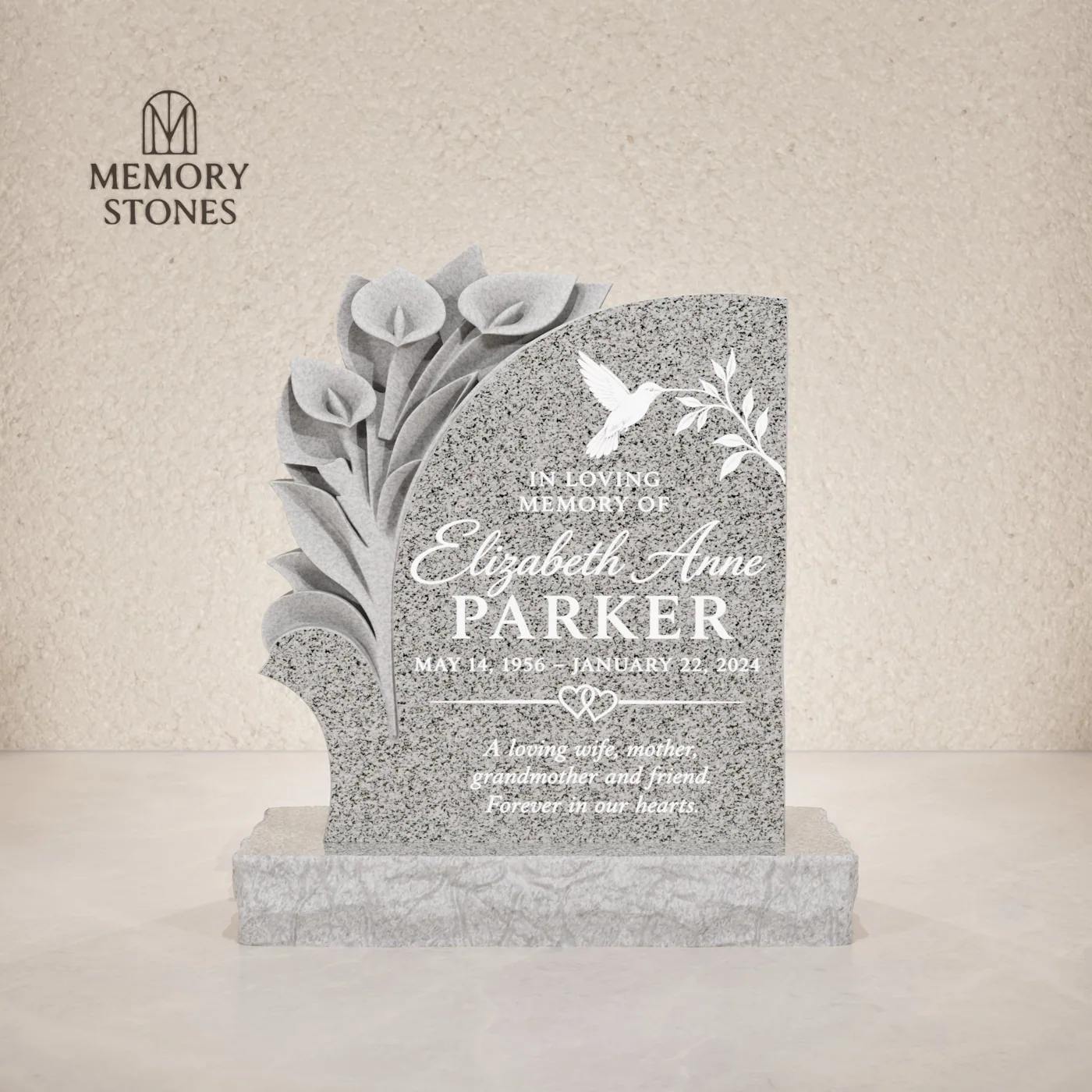 Floral Carved Upright Granite Headstone — view 2