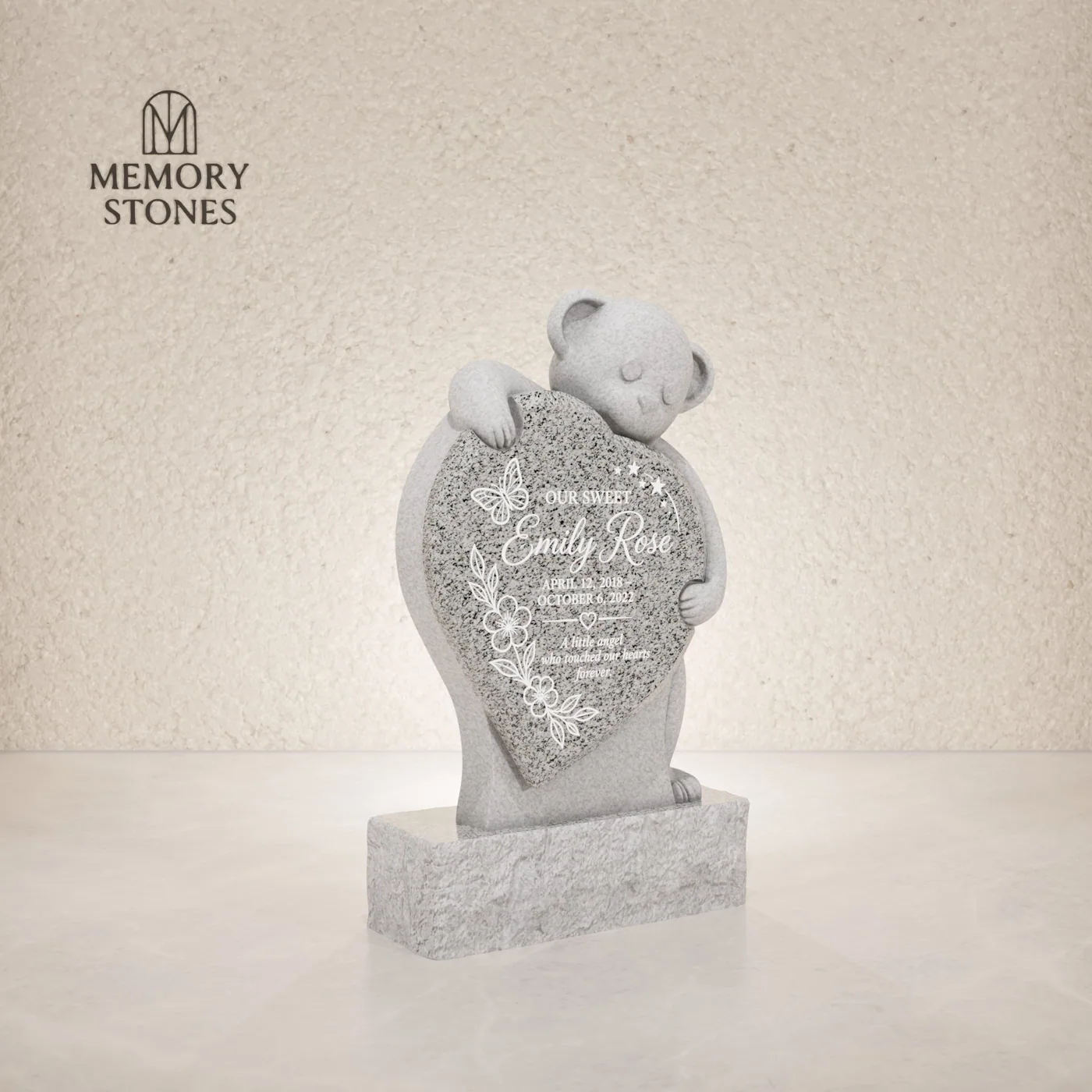 Teddy Bear Heart Granite Memorial