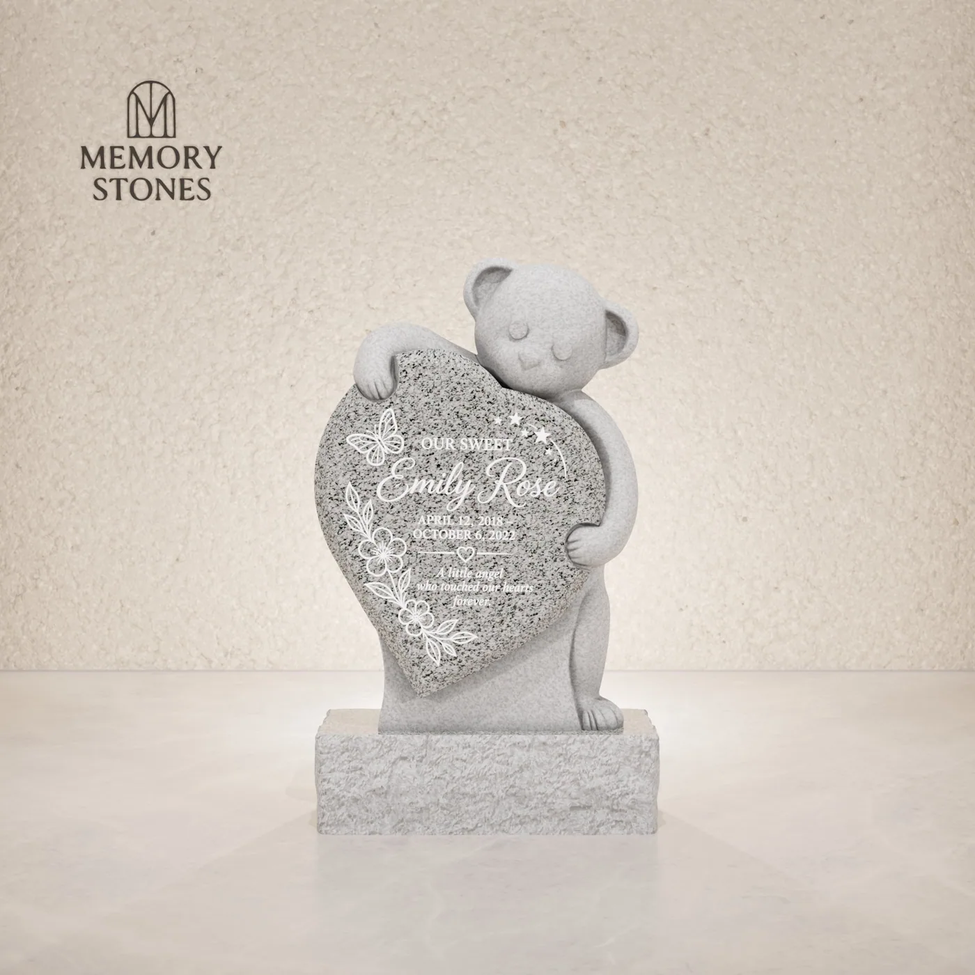 Teddy Bear Heart Granite Memorial — view 2