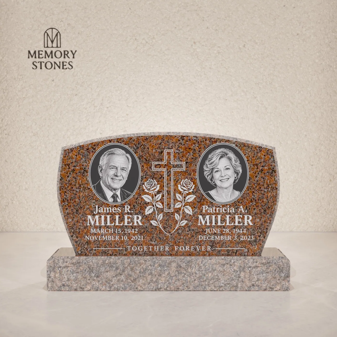 Companion Upright Granite Headstone with Arched Top — view 2