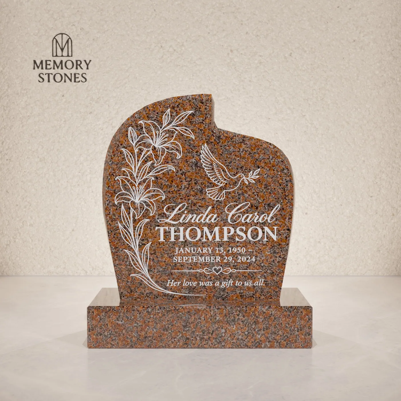 Tear Drop Shape Granite Headstone 18 x 3 x 18 — view 2