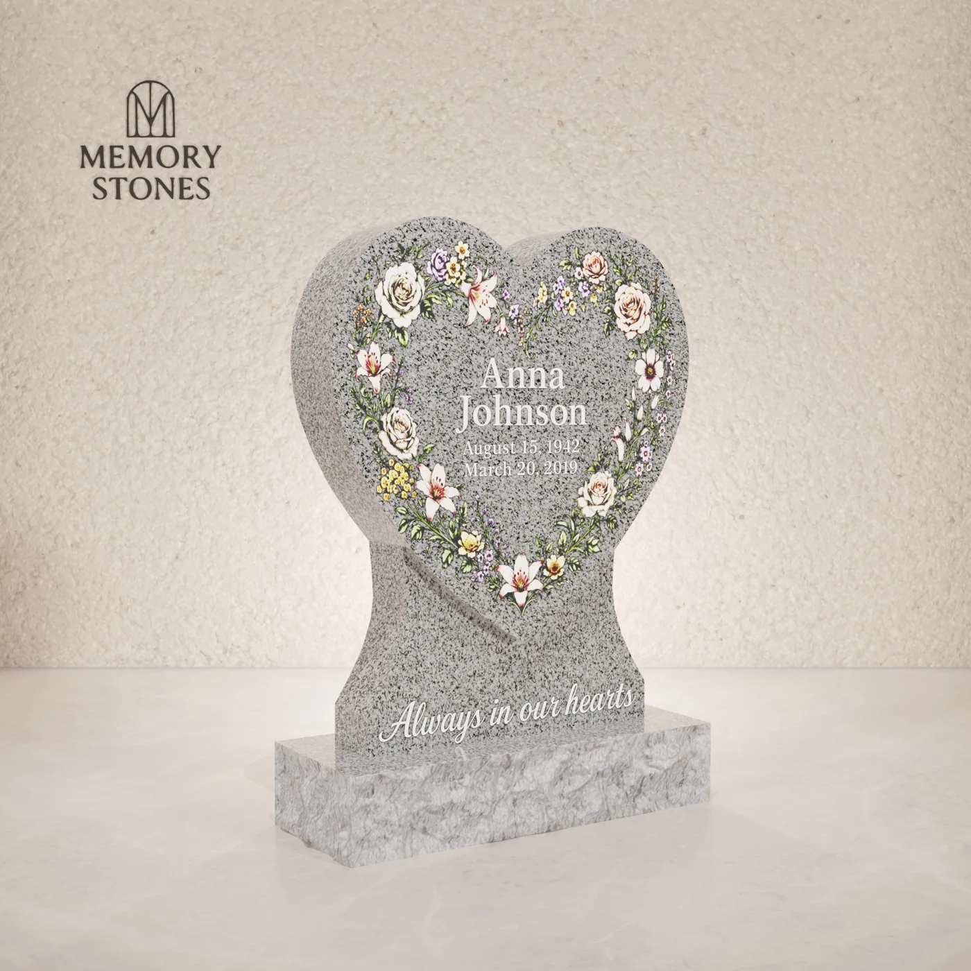 Heart Shape Upright Granite Headstone 16 x 3 x 22