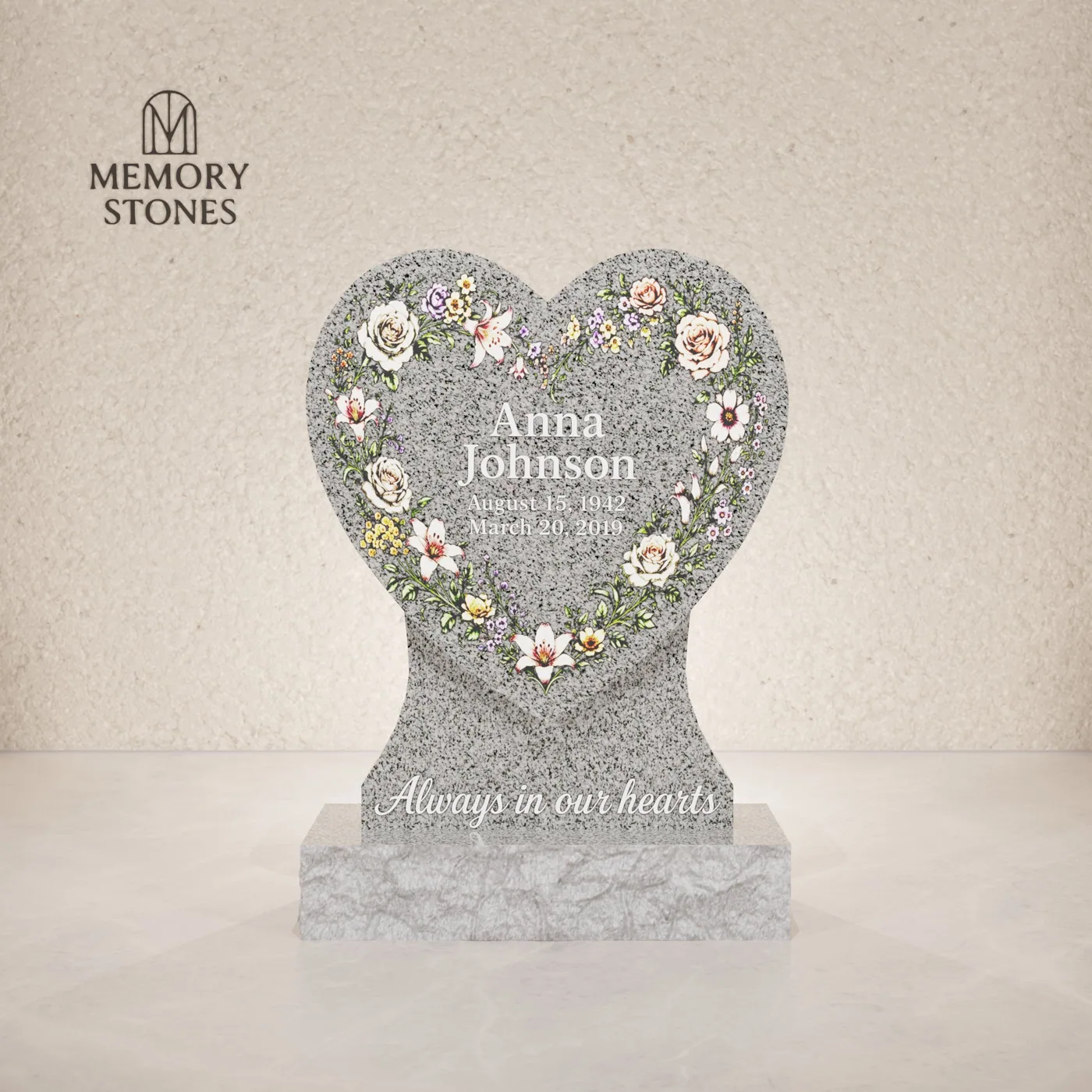 Heart Shape Upright Granite Headstone 16 x 3 x 22 — view 2
