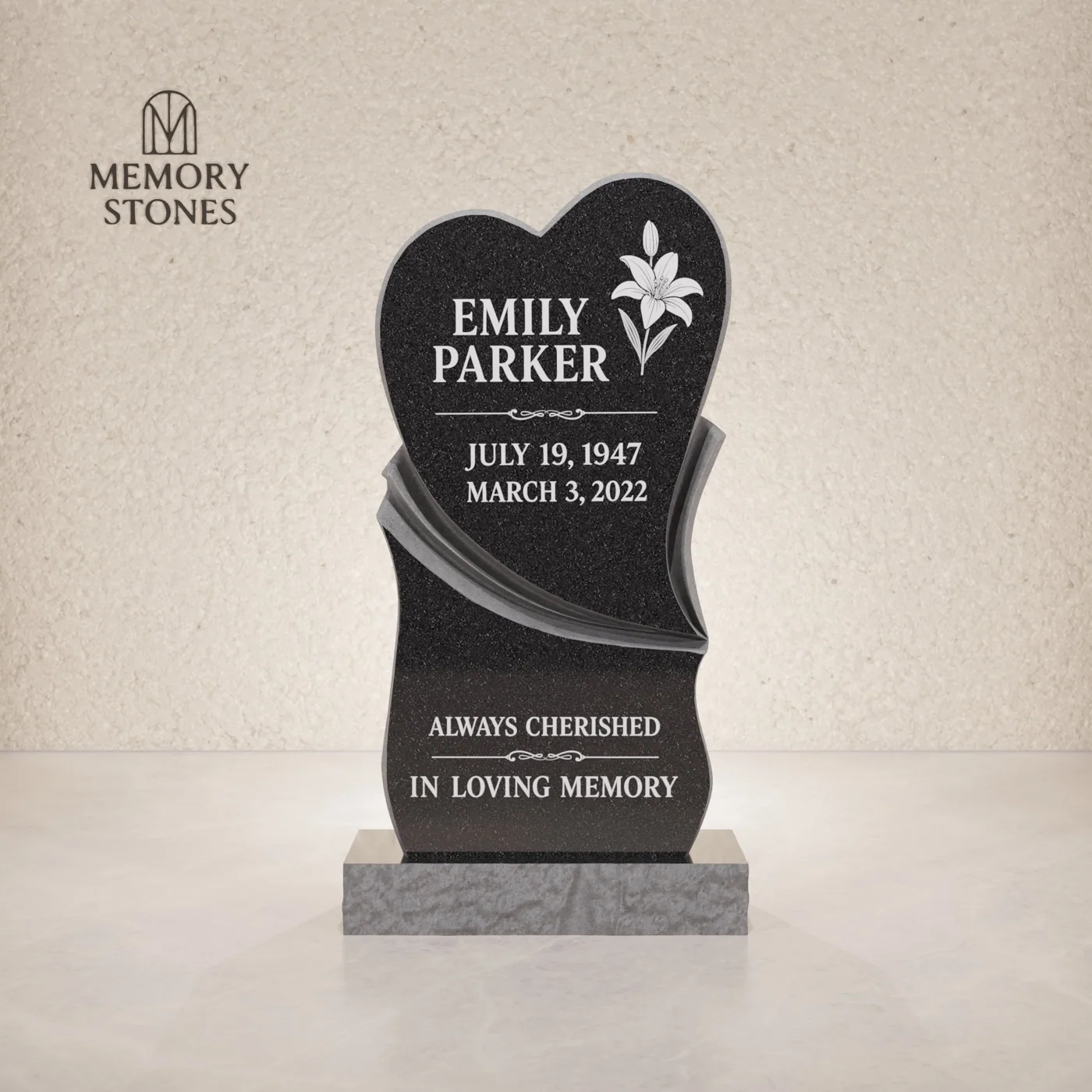 Black Granite Heart-Shaped Headstone 18 x 3 x 30 — view 2