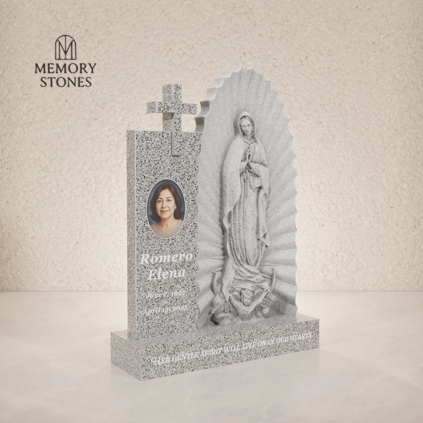 Madonna Shape Granite Headstone & Cross 20 x 3 x 26