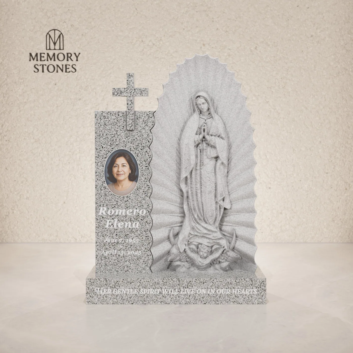 Madonna Shape Granite Headstone & Cross 20 x 3 x 26 — view 2