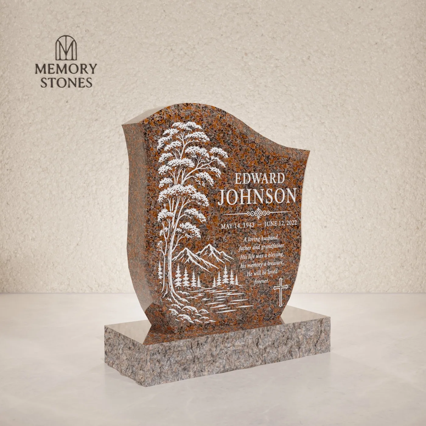 Wave Shape Granite Headstone 18 x 3 x 22