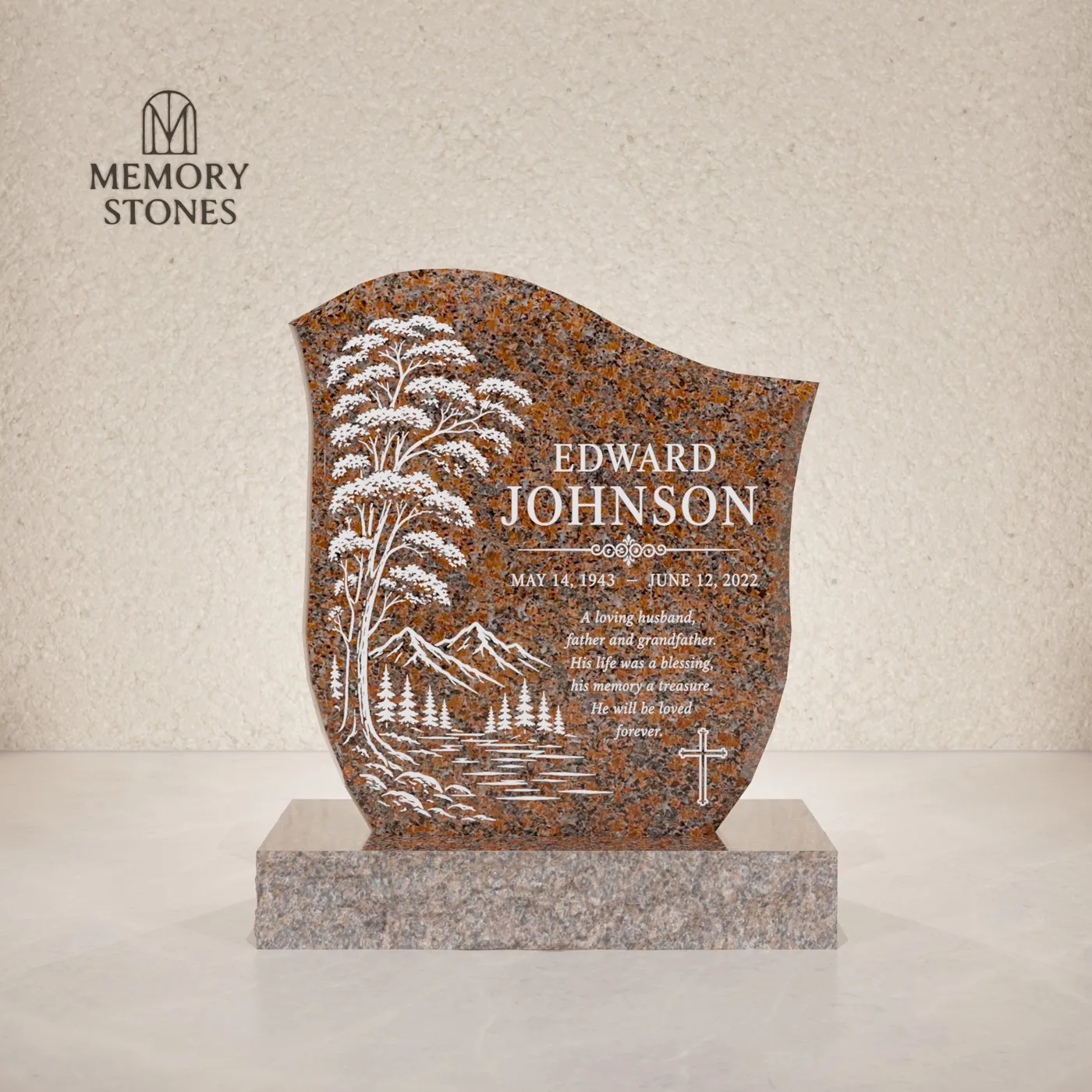 Wave Shape Granite Headstone 18 x 3 x 22 — view 2