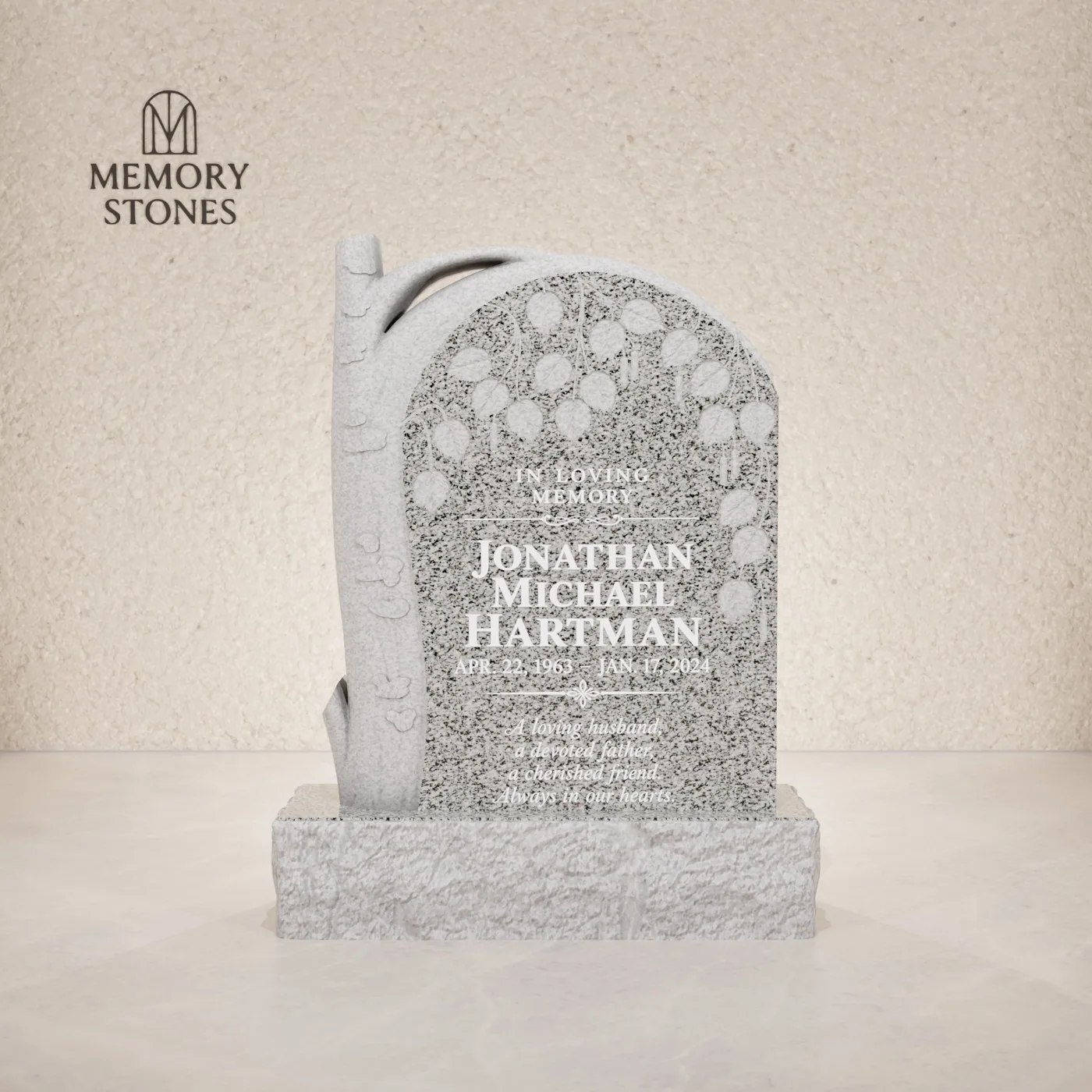 Tree Shape Granite Headstone with Leaf Carving 18 x 4 x 22 — view 2