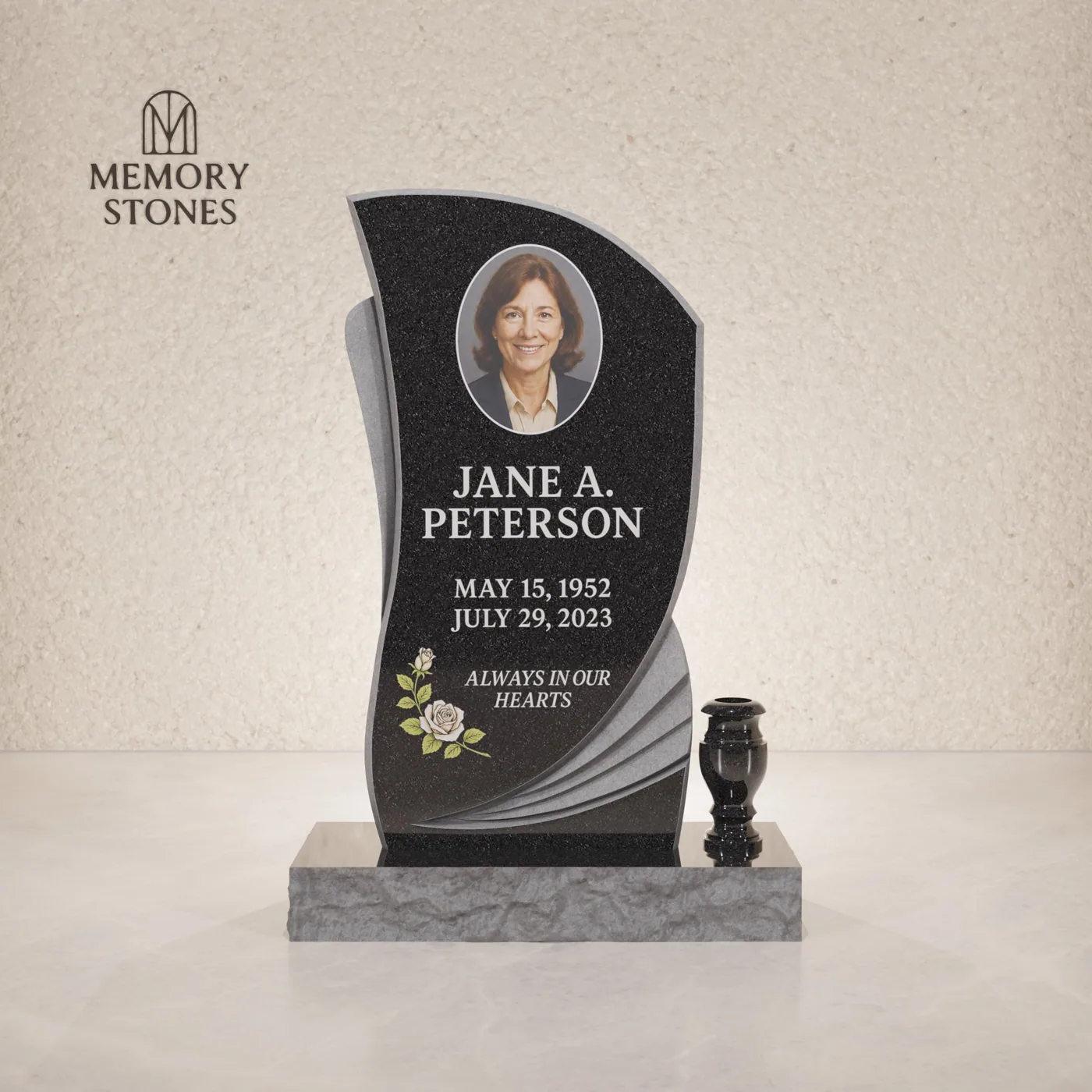 Wave Shape Granite Headstone 18 x 3 x 35 — view 2