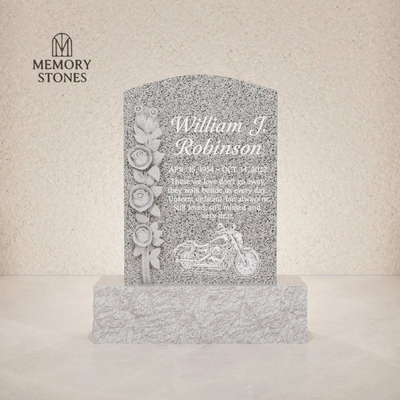 Classic Upright Headstone with Floral Detail 16 x 3 x 22 — view 2