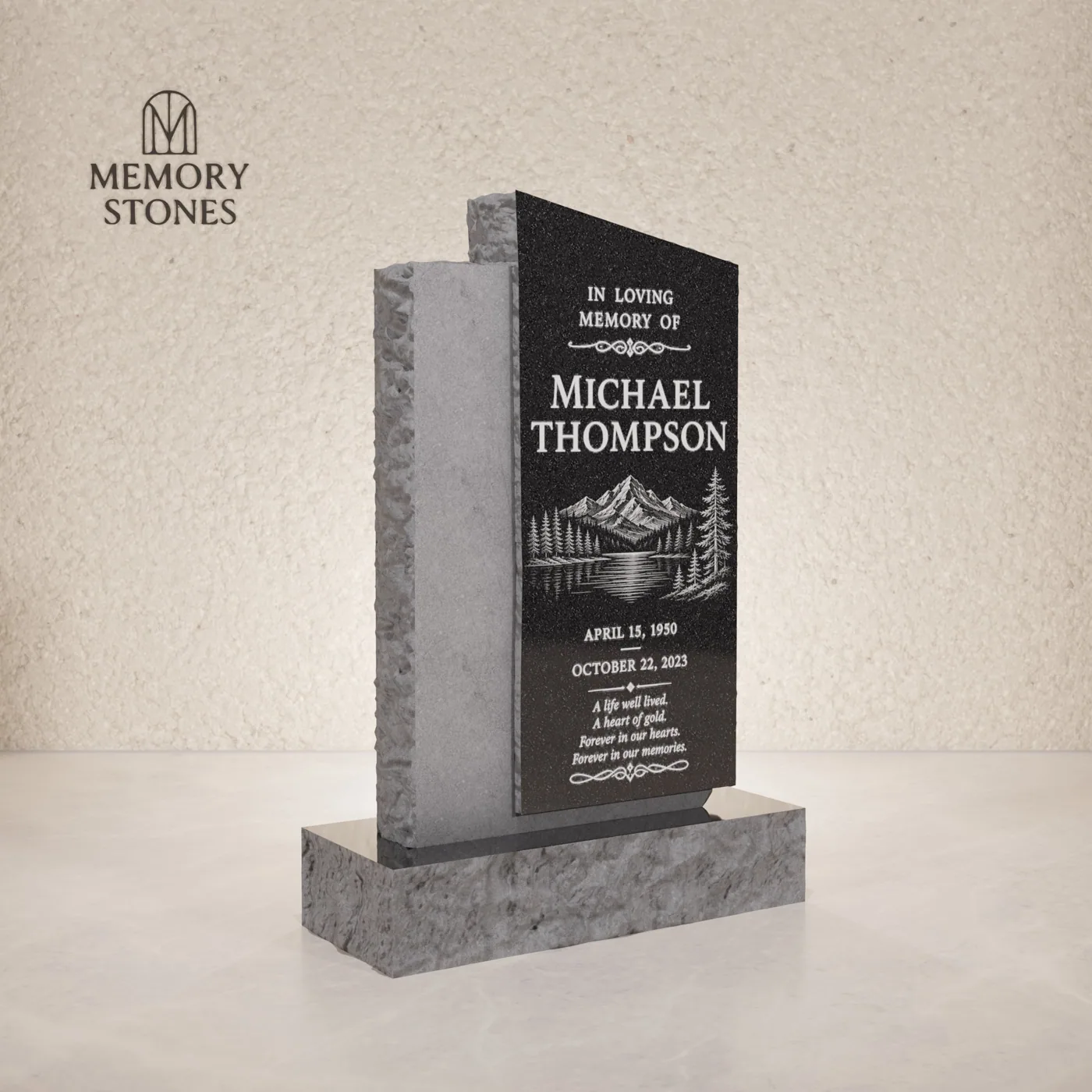 Two-Tone Black Upright Headstone 20 x 4 x 28