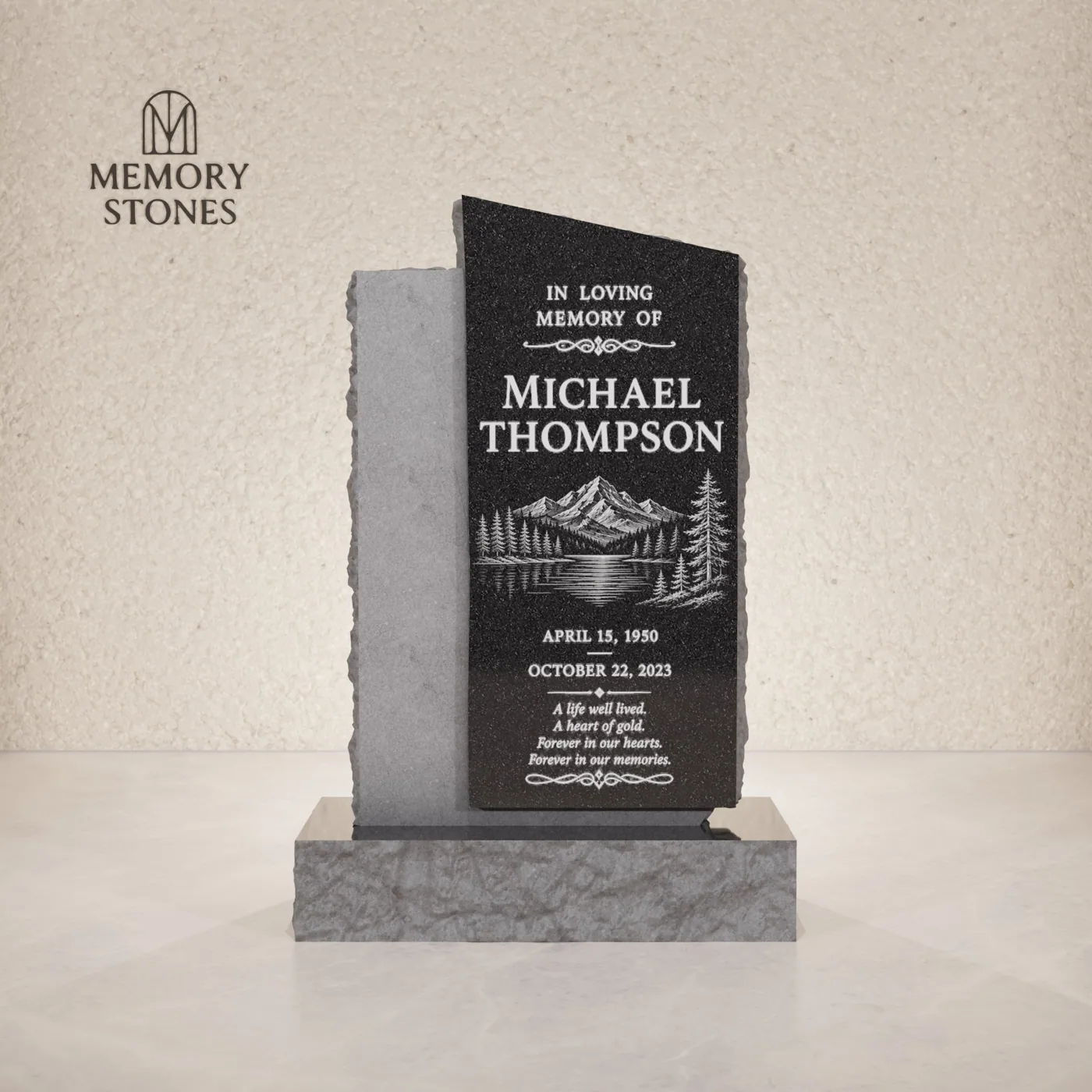 Two-Tone Black Upright Headstone 20 x 4 x 28 — view 2