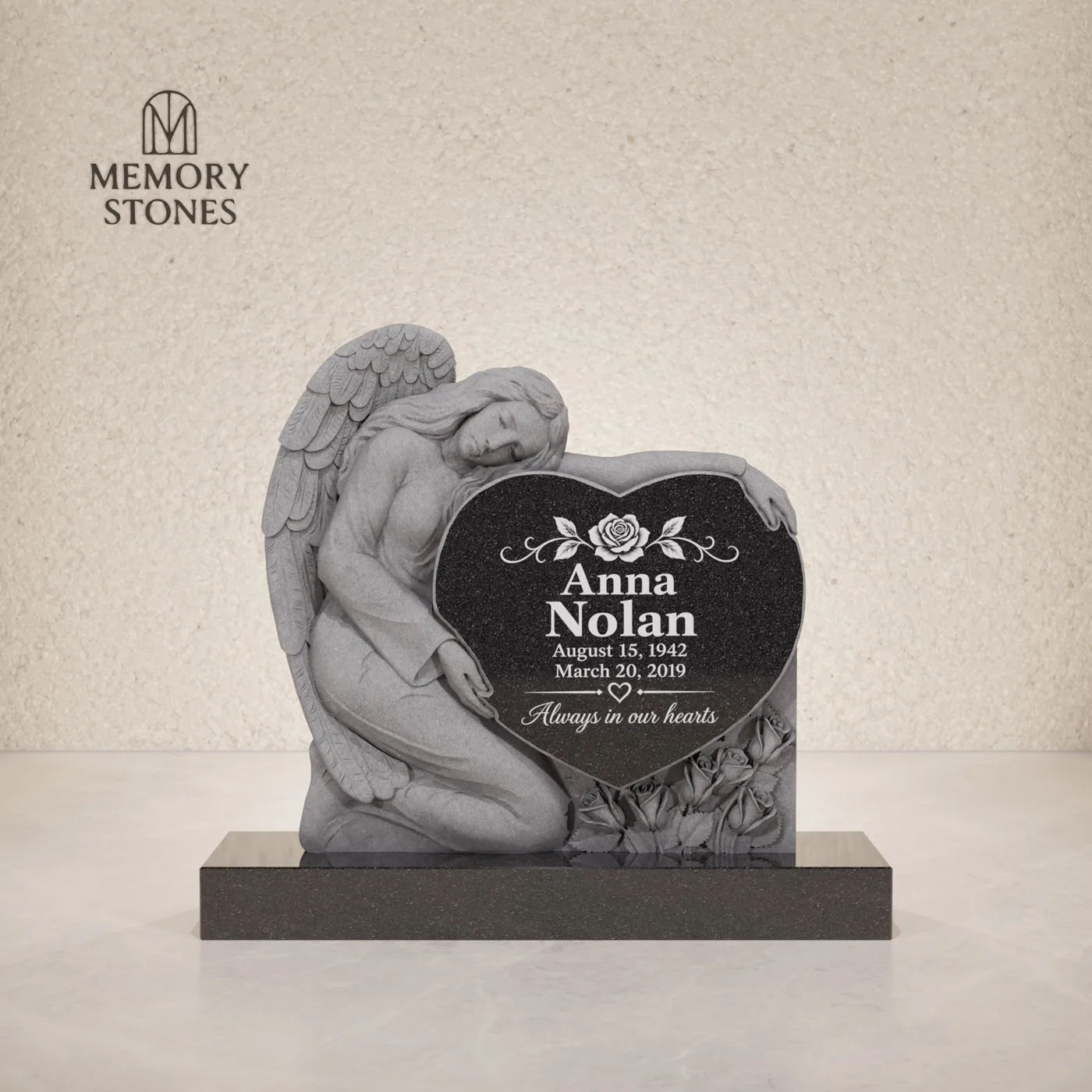 Angel Heart Shape Granite Headstone — view 2