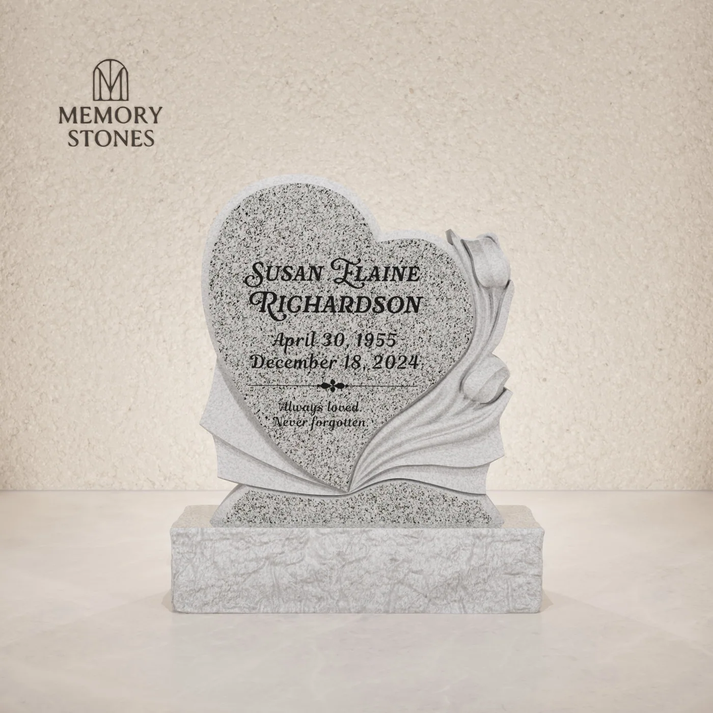 Heart and Open Book Headstone with Carved Roses 18 x 3 x 20 — view 2