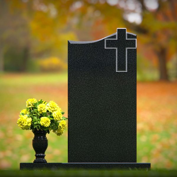 Single Upright Granite Headstone with Cross