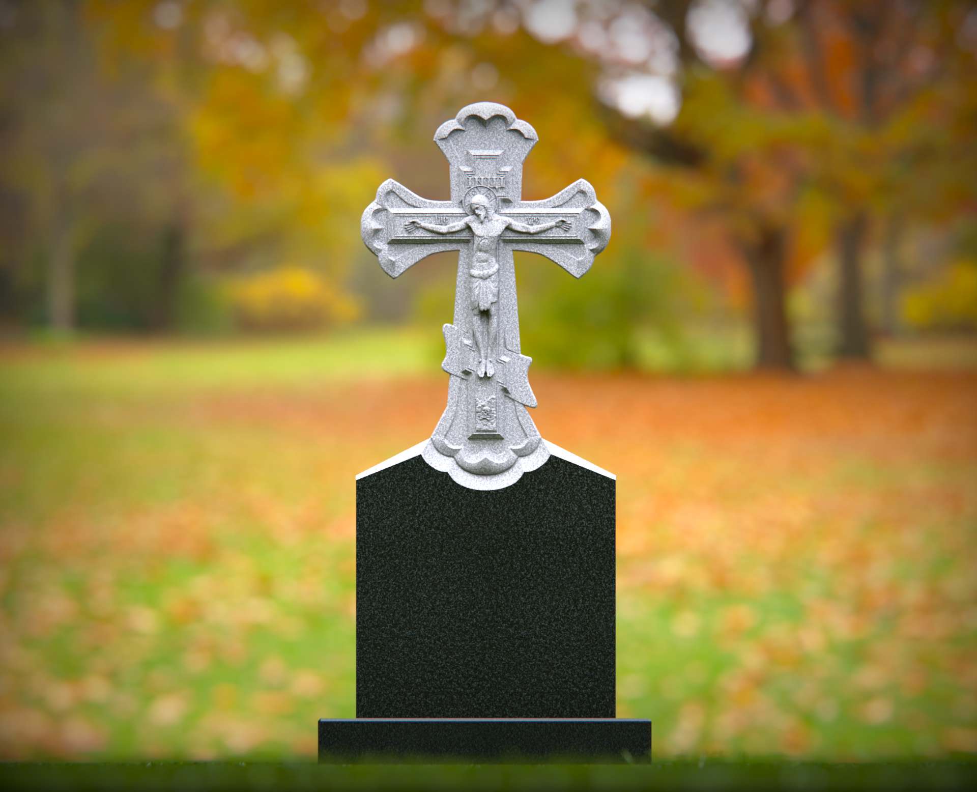 1860-111-1.jpg Sculpted Crucifix Cross Upright Granite Headstone