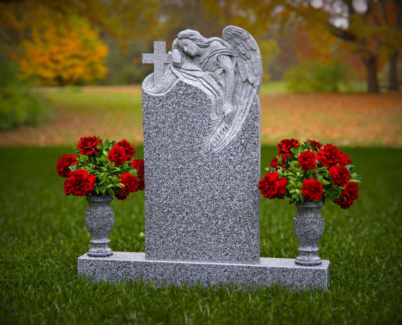191124448Greynujen.jpg Carved Angel Upright Headstone with Cross