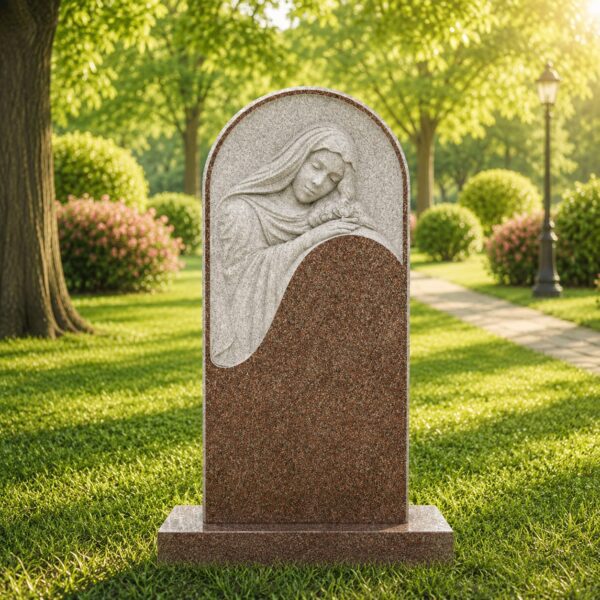 Madonna-Style Relief Upright Headstone