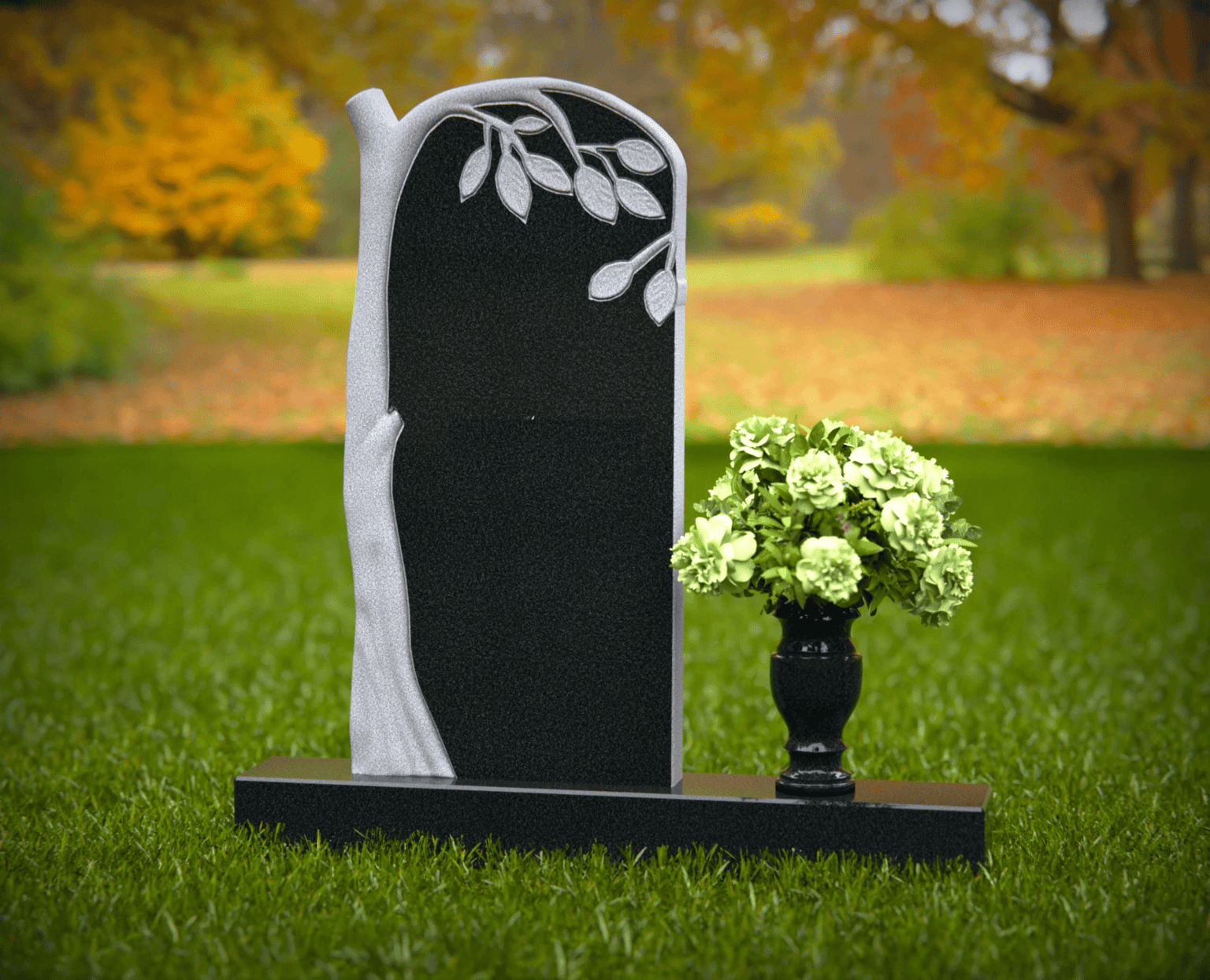 headstone_no_text_v2.png Tree of Life Upright Headstone with Leaves