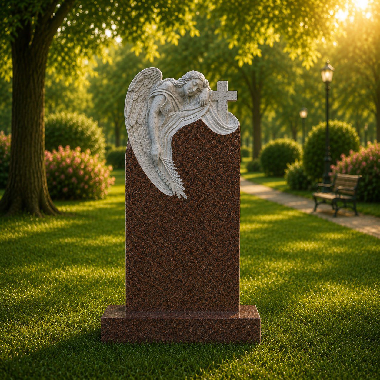 Angel shape headstones Angel and Cross Shape Granite Headstone