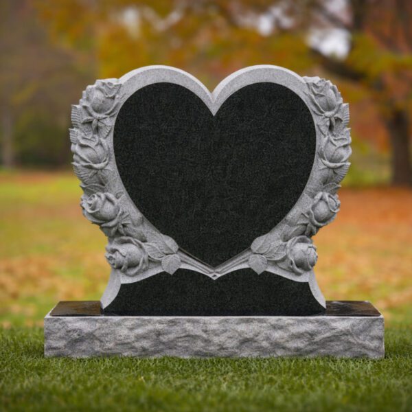 Heart Rose Carved Shape Granite Headstone