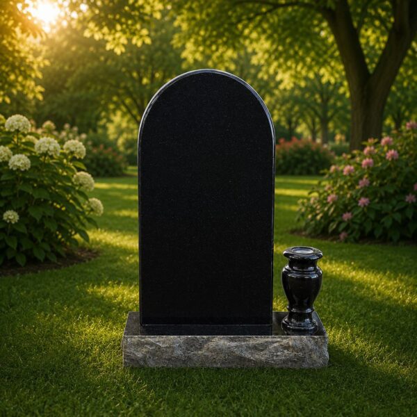 Arched Upright Granite Headstone with Vase