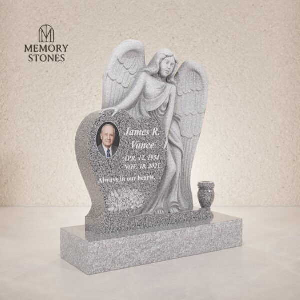 Guardian Angel Heart-Shaped Granite Headstone