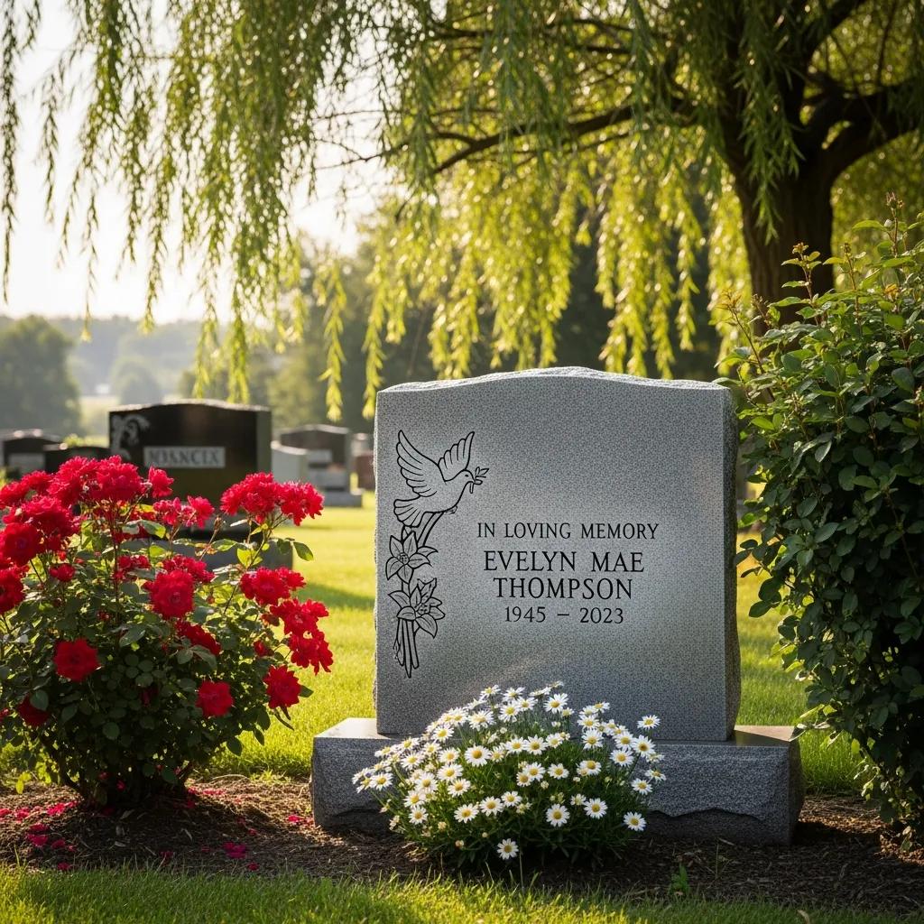 headstone in a tranquil cemetery surrounded by flowers symbolizing pre need planning benefits 69fe33b5 de44 4193 9f25 6895efe884a3