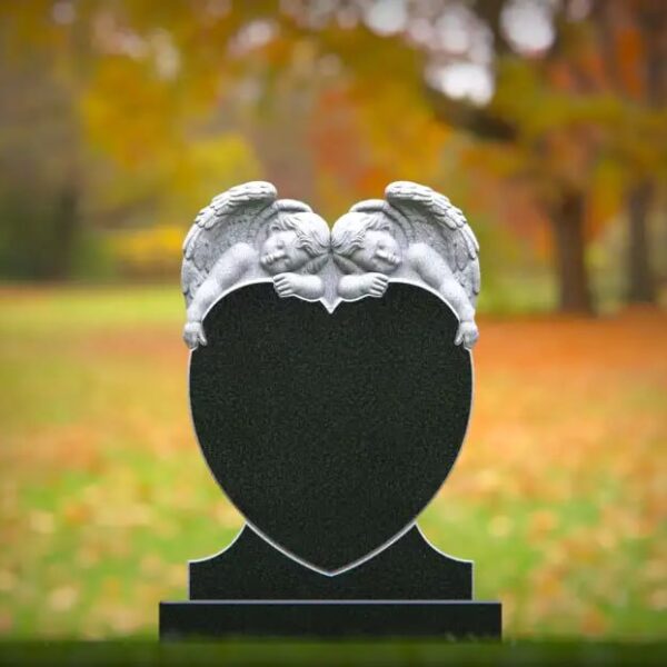 Twin Angel Heart Shape Granite Headstone