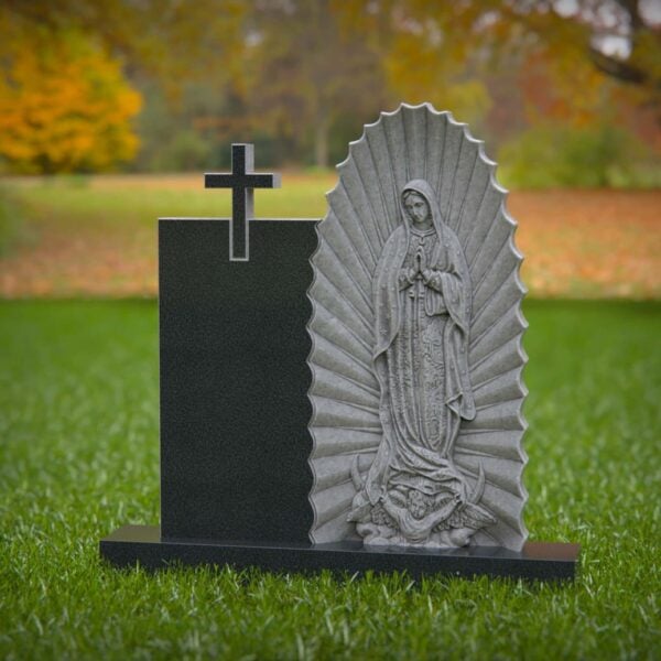 Madonna Relief Upright Granite Headstone with Cross