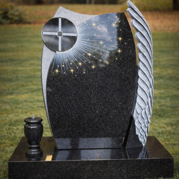 Angel Wing Cross Granite Headstone