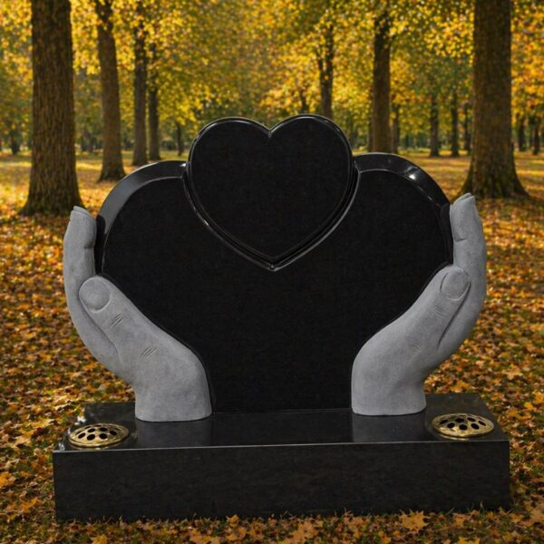 Hands & Heart Shaped Upright Granite Headstone