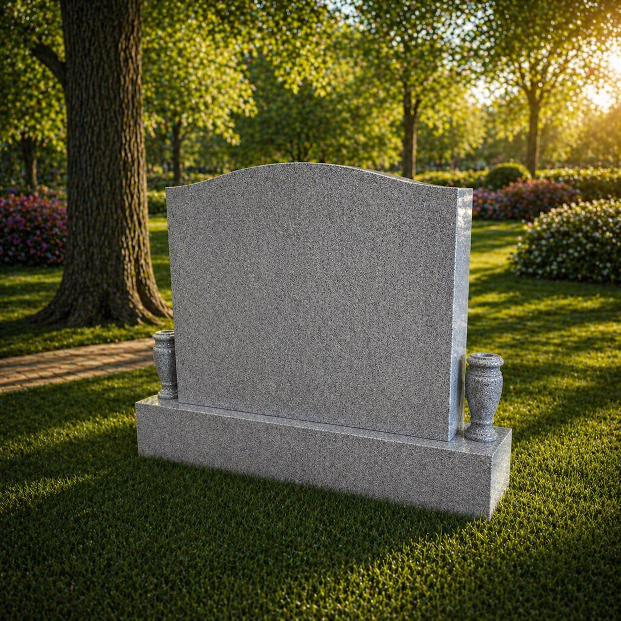 photo_2026-04-28_21-08-09 Serpentine Companion Upright Granite Headstone with Dual Vases - Image 1