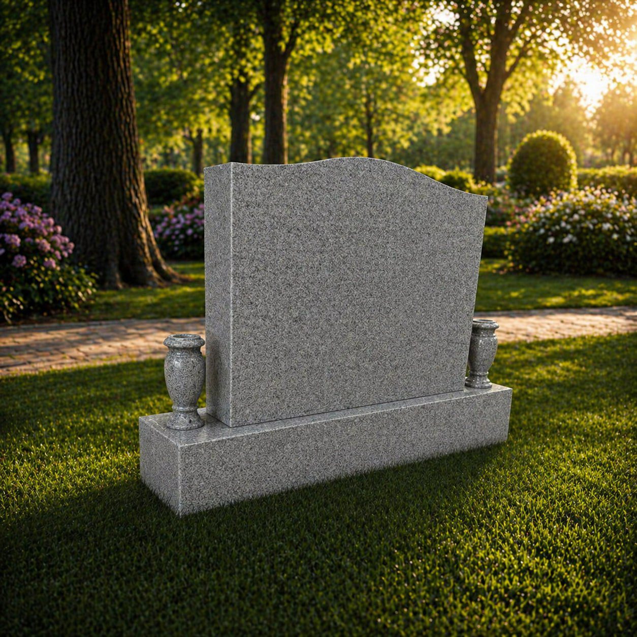 photo_2026-04-28_21-32-40 Serpentine Companion Upright Granite Headstone with Dual Vases - Image 1