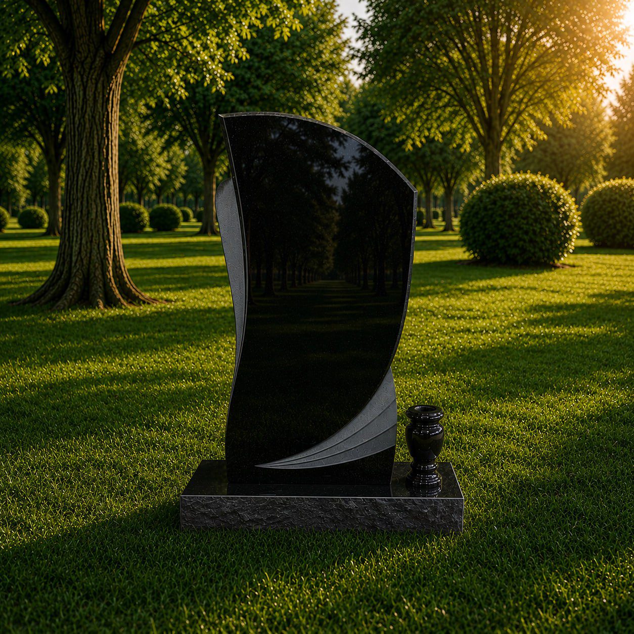 Black Shape Headstone Wave Shape Granite Headstone 18 x 3 x 35