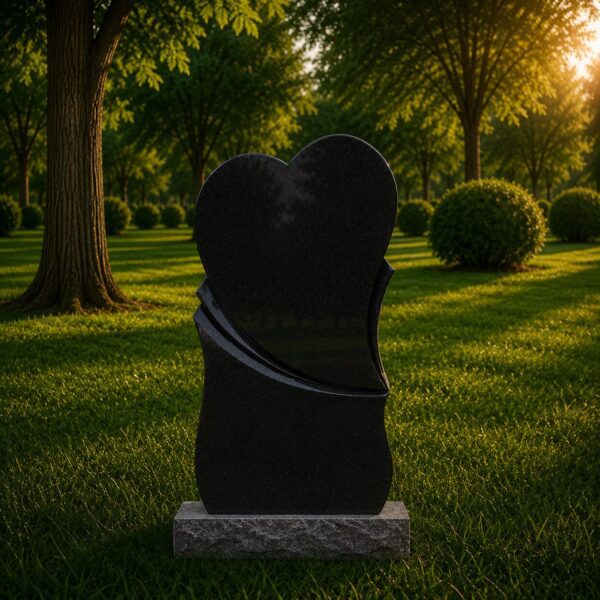 Black Granite Heart-Shaped  Headstone 18 x 3 x 30