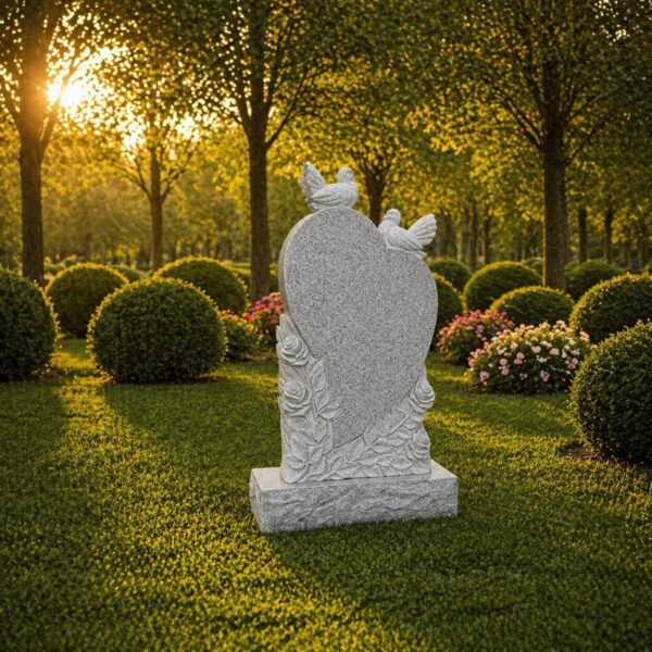 Heart-Shaped Headstone with Sculpted Doves and Roses