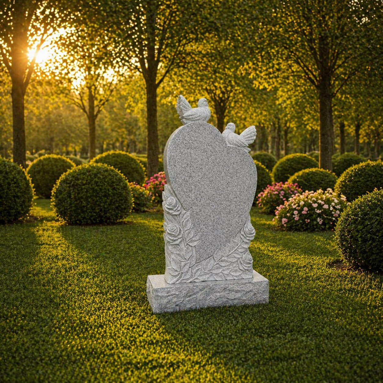 Shape Headstone Heart-Shaped Headstone with Sculpted Doves and Roses