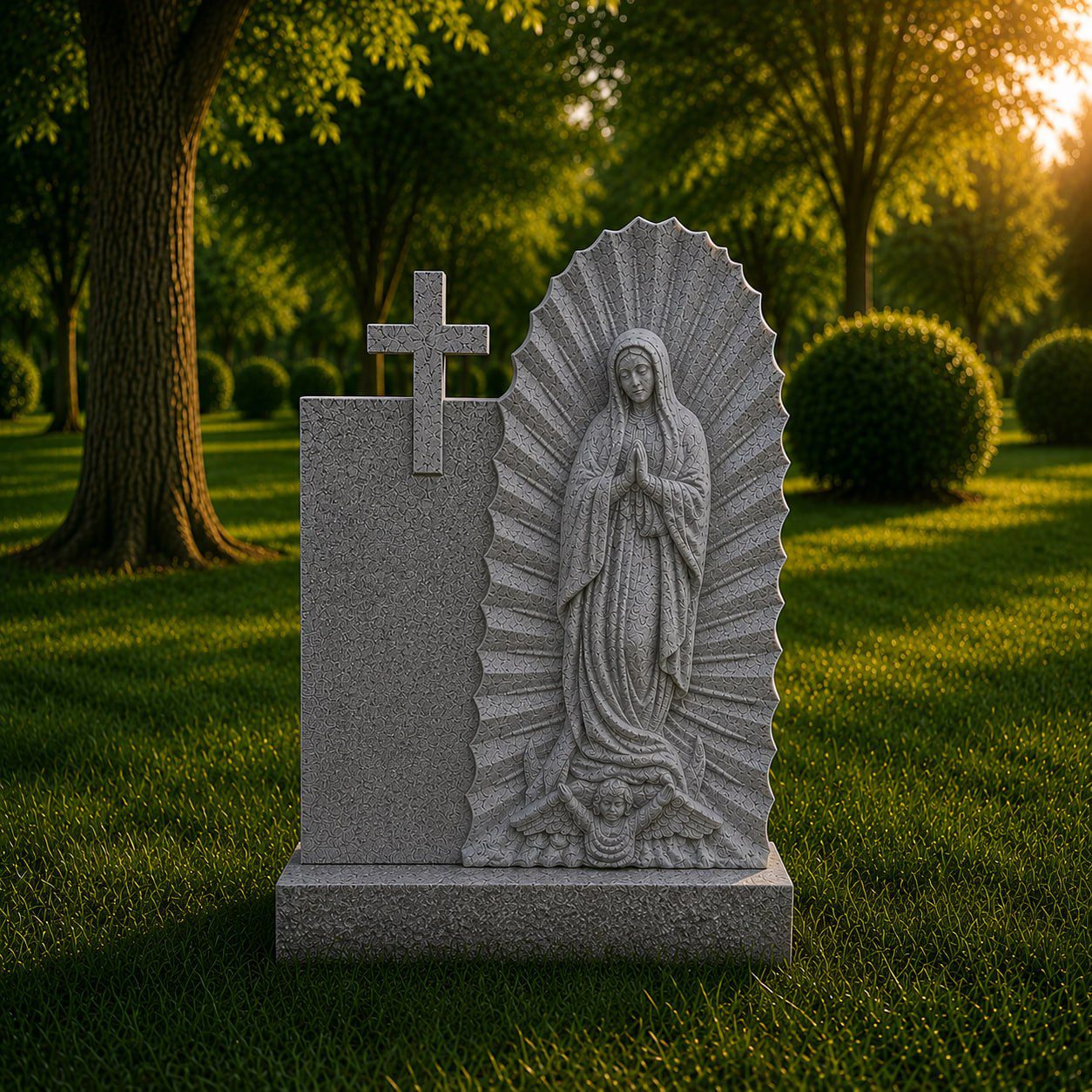Shape Headstone Our Lady of Guadalupe Cross Monument 20 x 3 x 26