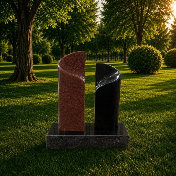 Dual Wave Shape Granite Companion Headstone 15 x 4 x 24