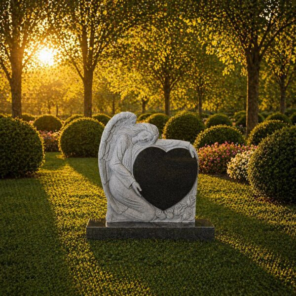 Kneeling Weeping Angel with Heart Headstone 22 x 3 x 26