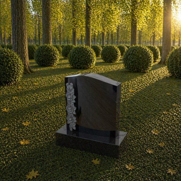 Companion Upright Granite Headstone with Floral Carving