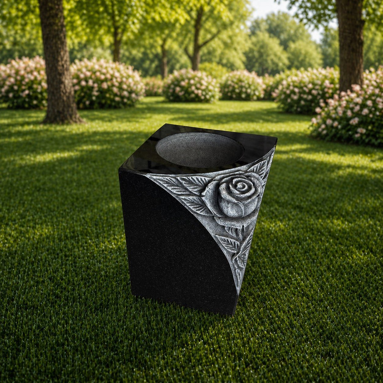 photo_2026-05-05_17-48-05 Corner Rose Relief Granite Memorial Vase - Image 1