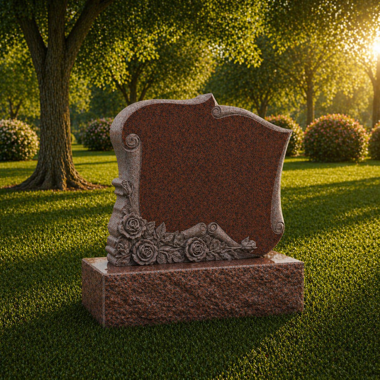 photo_2026-05-05_20-19-51 Scroll Edge Upright Granite Headstone with Rose Carving - Image 1