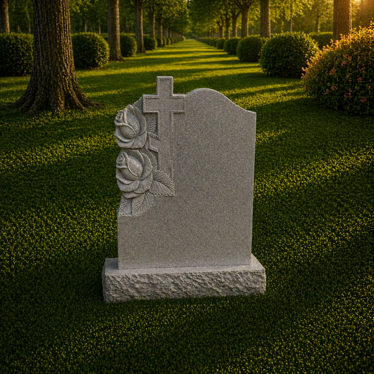 photo_2026-05-05_22-17-22 Cross & Rose Carved Upright Granite Headstone - Image 1