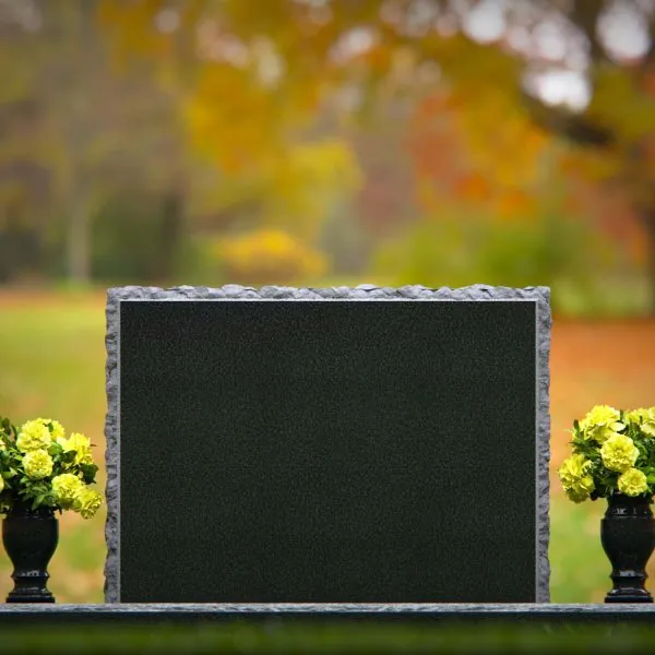 Rock-Edge Upright Headstone with Double Vases