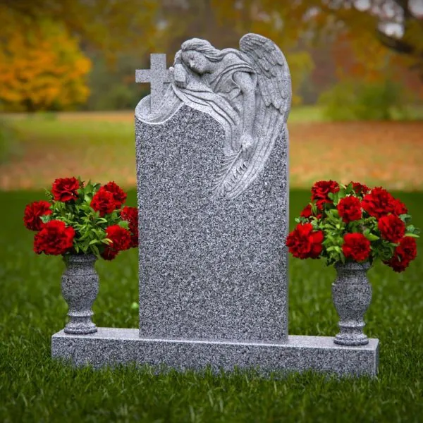 Carved Angel Upright Headstone with Cross
