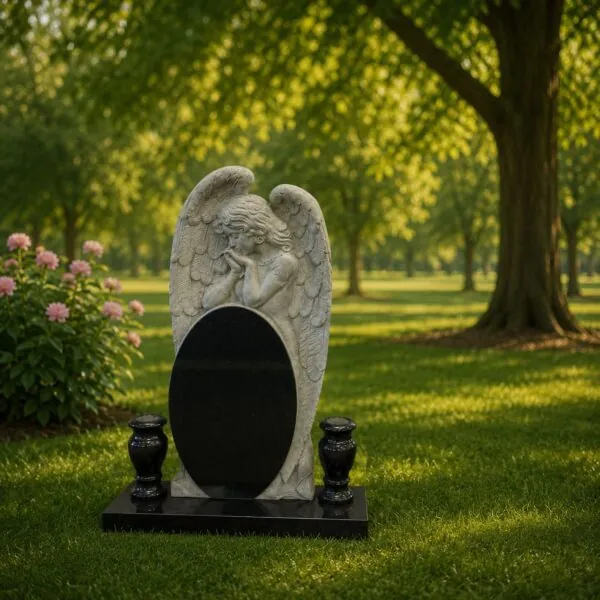 Angel Oval Shape Granite Headstone