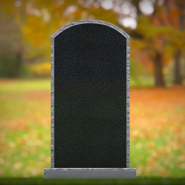 Single Upright Granite Headstone with Rock-Pitched Border